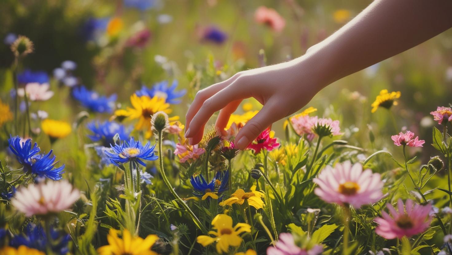 Hand in meadow